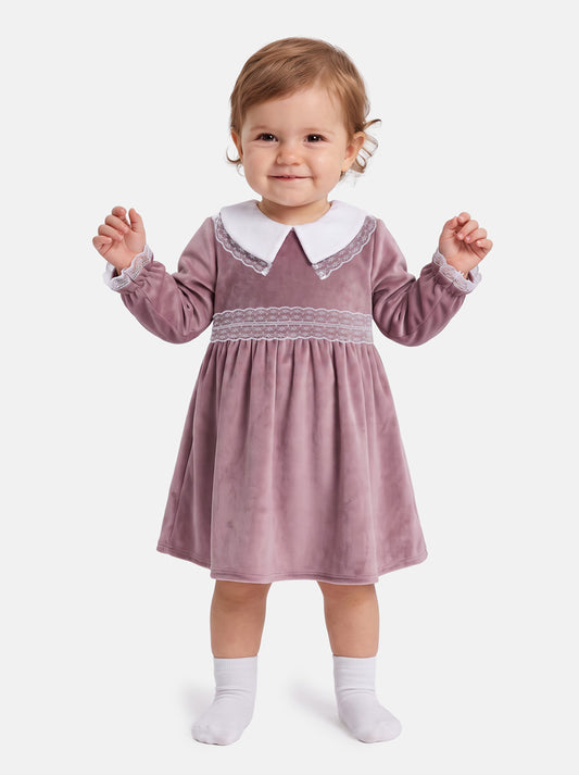 Baby Girl Celeste Collection Velvet Dress - Dusty Pink
