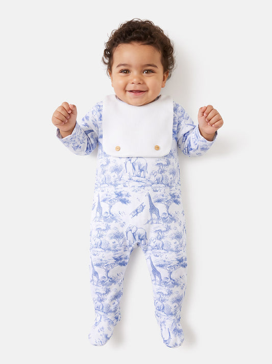 Baby Grow with Attached Small Bib - Safari Collection - Baby Blue
