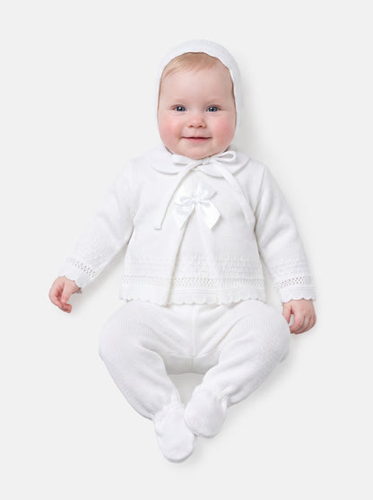 Baby Girl Pointelle 3-piece Knitted Gift Box Set - White