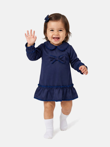 Baby Girl Eliana Collection Ruffle Trim Dress - Navy Blue