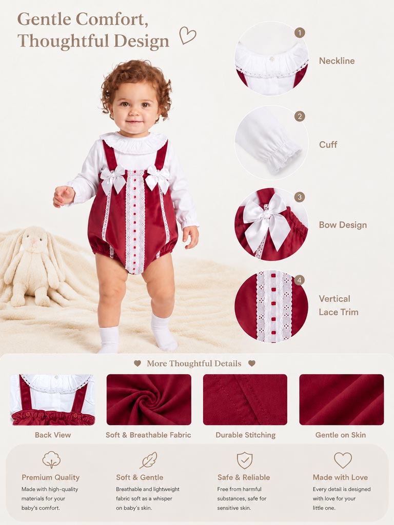Baby Girl Miracle Collection 2-Piece Set Velvet Romper - Red