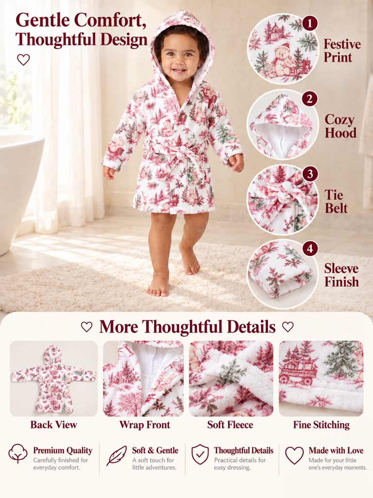 Children's Cotton Hooded Bath Robe - Christmas Print Collection - LIMITED EDITION