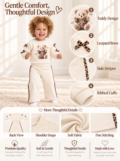 Baby Girl Lucrezia Collection 2-Piece Tracksuit Set with Tigger Teddy Design - Beige