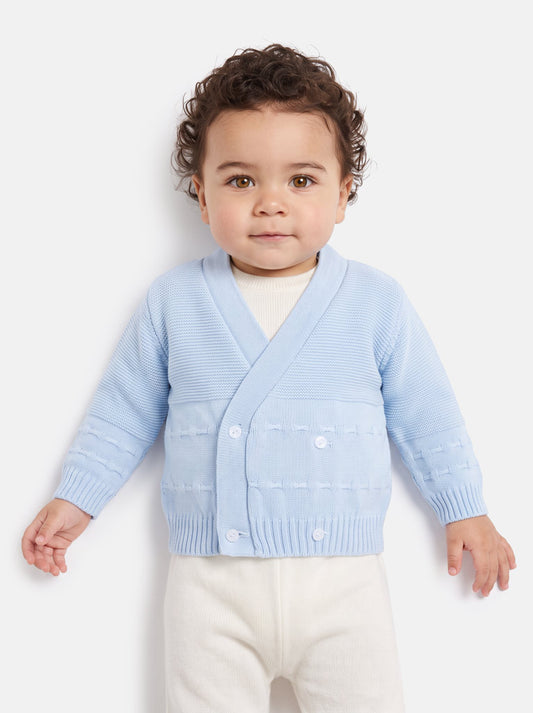 Baby Knitted Cardigan with Raised Stitch Detail & Gift Box - Baby Blue