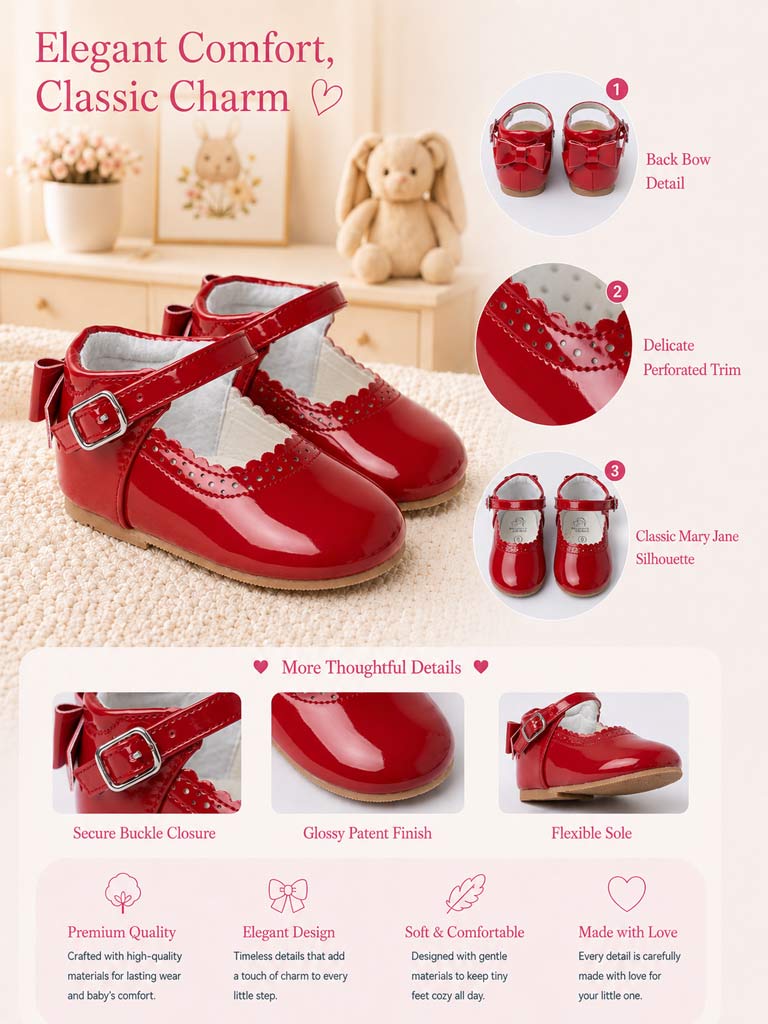 Baby Girl M&B Shoes with Back Bow - Red
