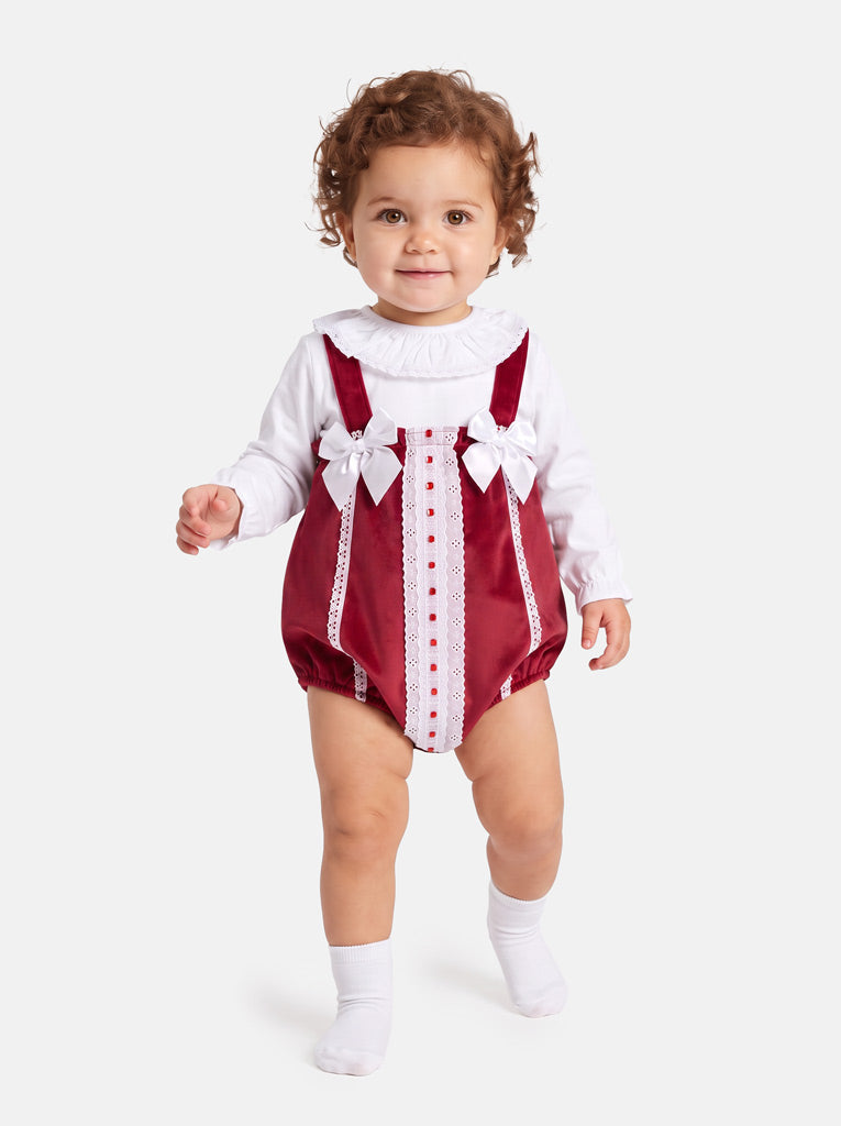 Baby Girl Miracle Collection 2-Piece Set Velvet Romper - Red