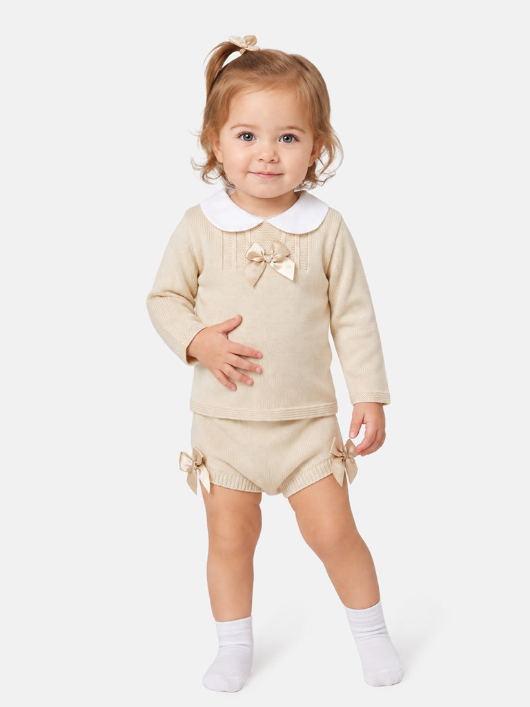Baby Girl Manuela Collection 2-piece Knitted Set - Beige