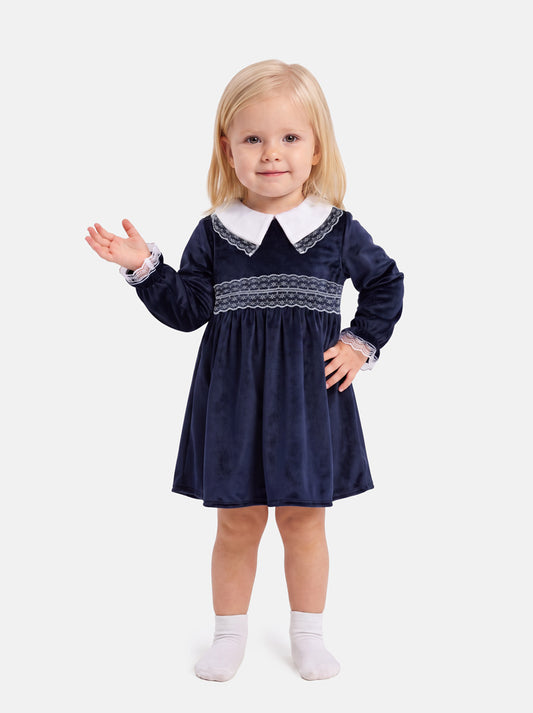 Baby Girl Celeste Collection Velvet Dress - Navy Blue