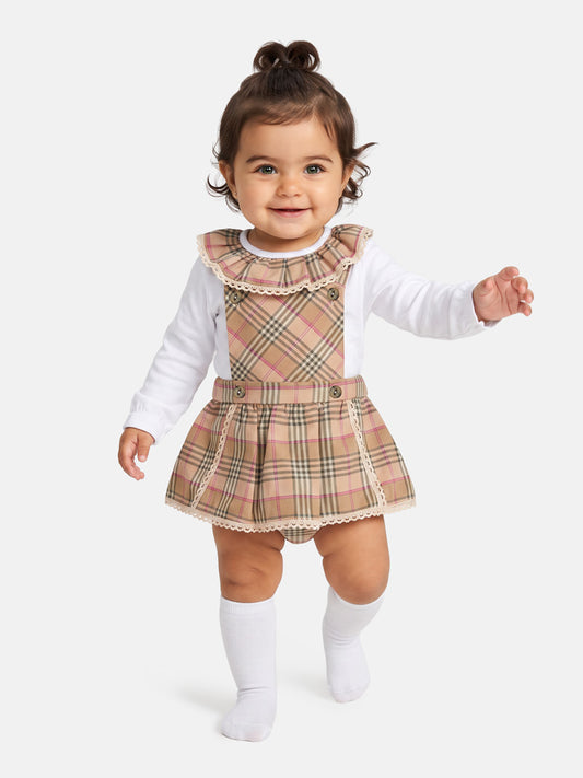 Baby Girl Consuelo Collection 2-Piece Tartan Romper Set - Beige