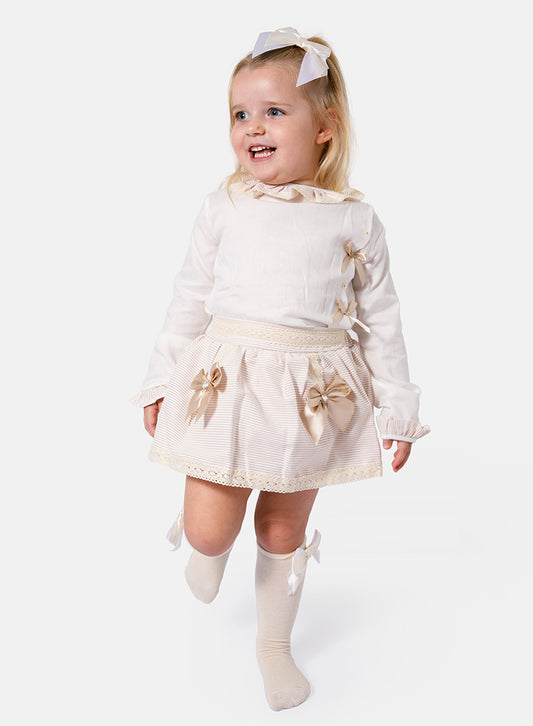 Baby Girl Rafaela Collection 2-piece Romper Set - Beige