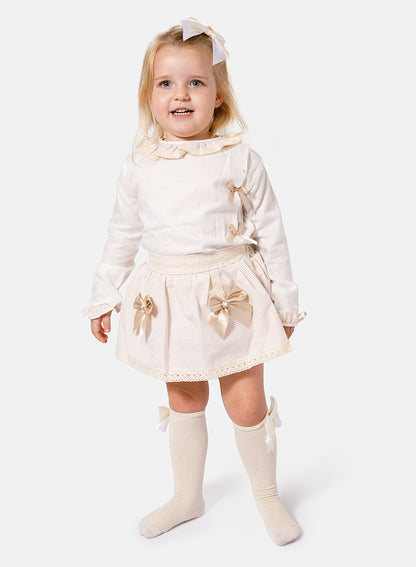 Baby Girl Rafaela Collection 2-piece Romper Set - Beige