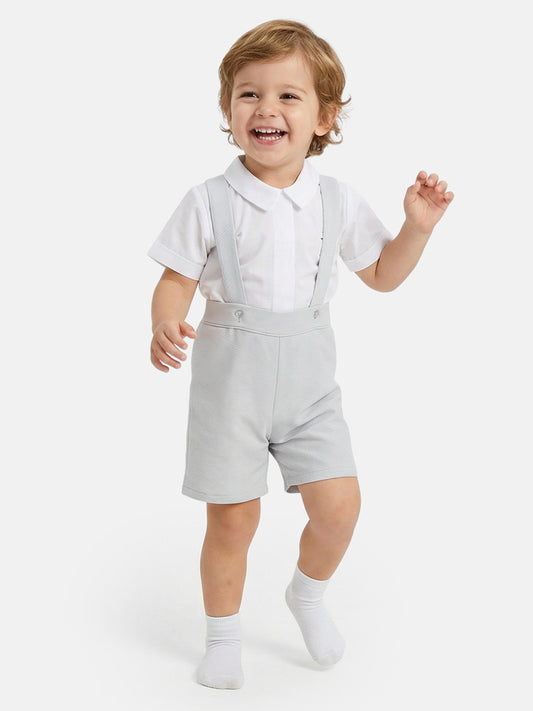 Baby Boy Madrid Collection Romper with White Shirt - Grey