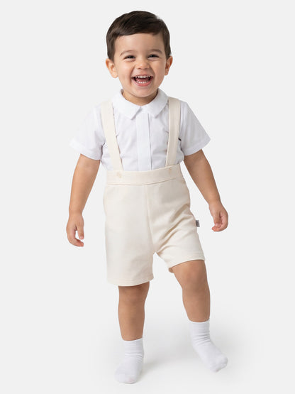 Baby Boy Madrid Collection Romper with White Shirt - Cream