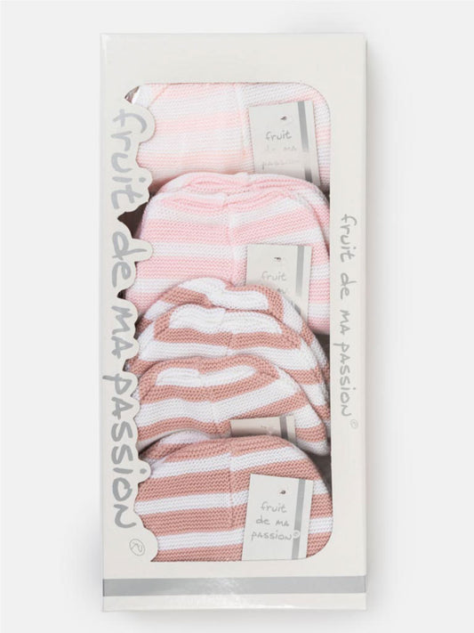 Baby Girl Knitted Hat with Horizontal Lines - Pink