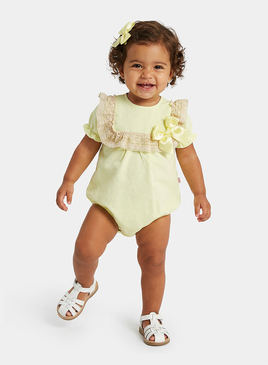 Baby Girl Catalina Collection Romper + Hair Clip Set - Lemon Yellow