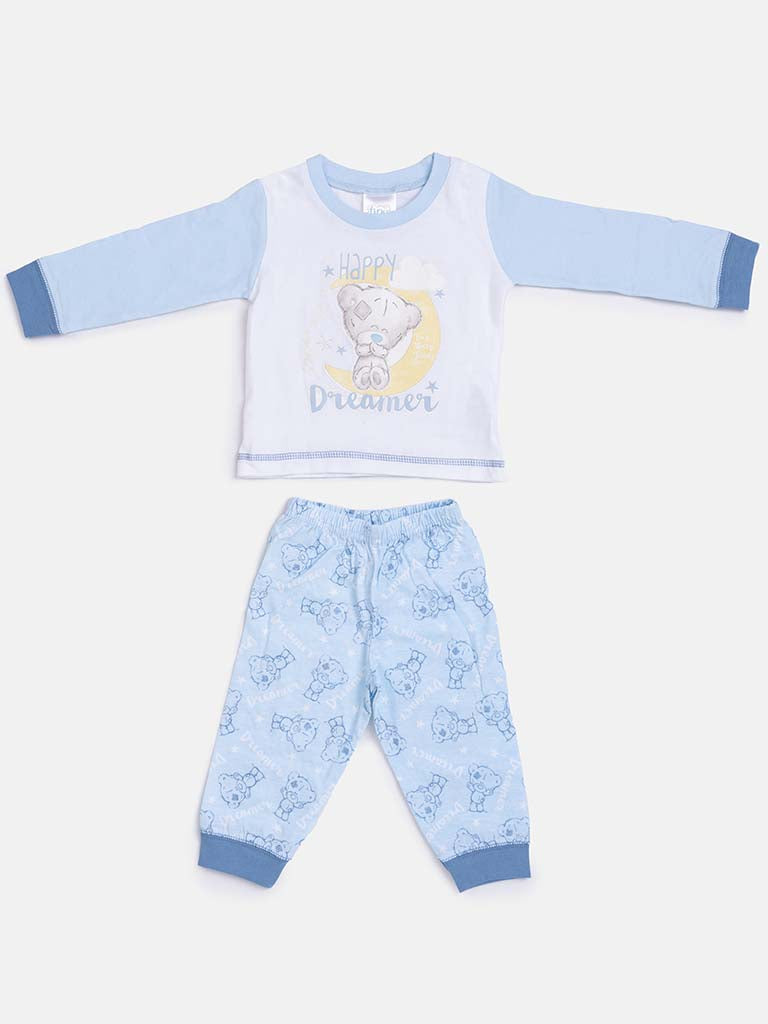 Baby Boy "Happy Dreamer" Long Pyjama Set - White & Baby Blue