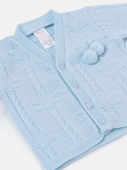 Baby Boy Double Pom-Pom Cardigan - Baby Blue