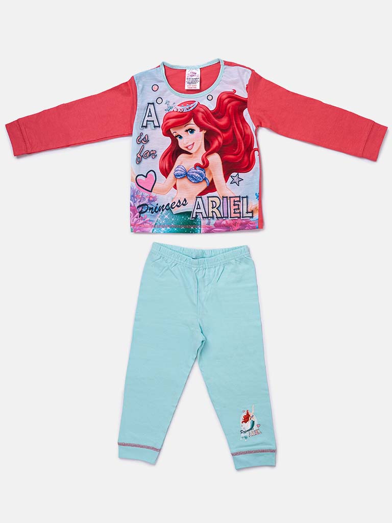Princess Ariel Baby Girl Long Pyjama Set - Red & Blue