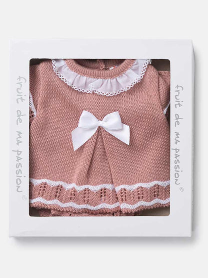Baby Girl 3-piece Line Knitted Gift Box Set - Dusty Pink