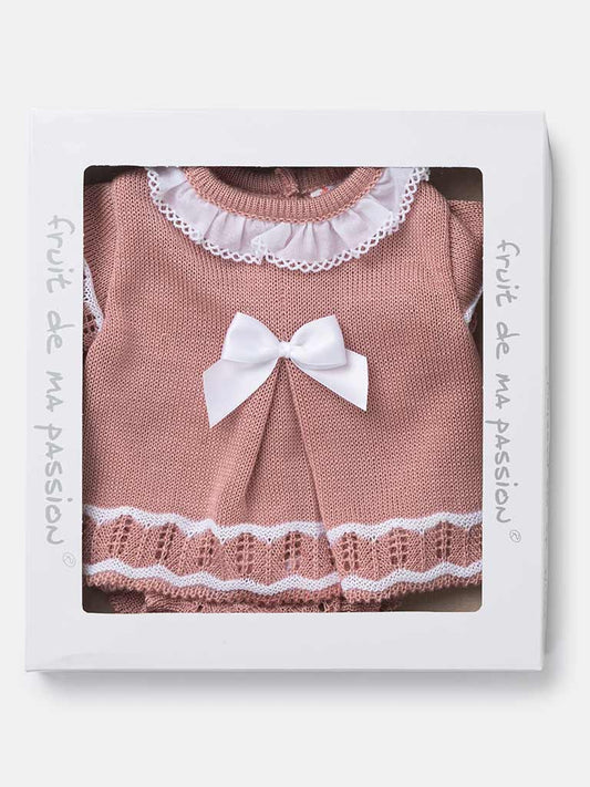 Baby Girl 3-piece Line Knitted Gift Box Set - Dusty Pink