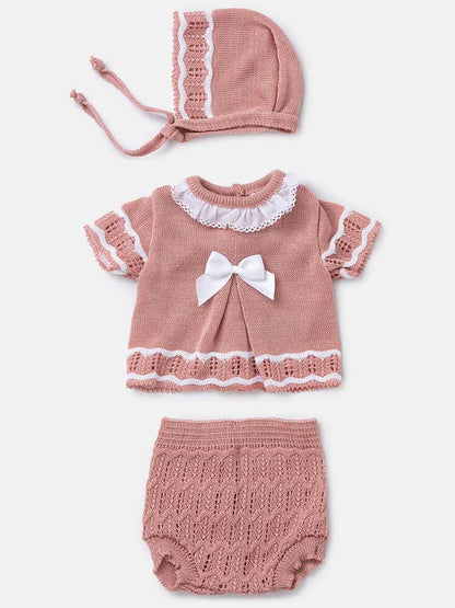 Baby Girl 3-piece Line Knitted Gift Box Set - Dusty Pink
