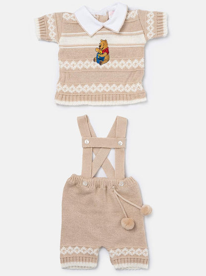 Baby Boy Pedro Collection 2-piece Knitted Set with Winnie Embroidery - Beige