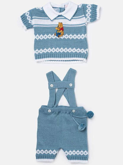 Baby Boy Pedro Collection 2-piece Knitted Set with Winnie Embroidery - Blue