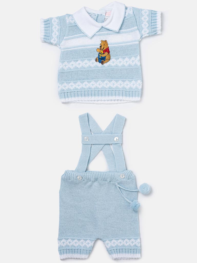 Baby Boy Pedro Collection 2-piece Knitted Set with Winnie Embroidery - Baby Blue