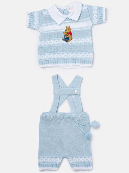 Baby Boy Pedro Collection 2-piece Knitted Set with Winnie Embroidery - Baby Blue