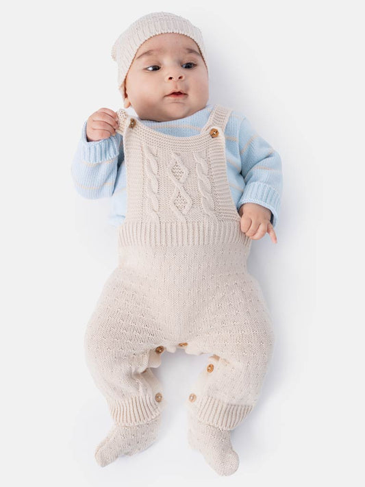 Baby Boy Teo Collection 4-piece Knitted Set - Cream/Ivory with Blue