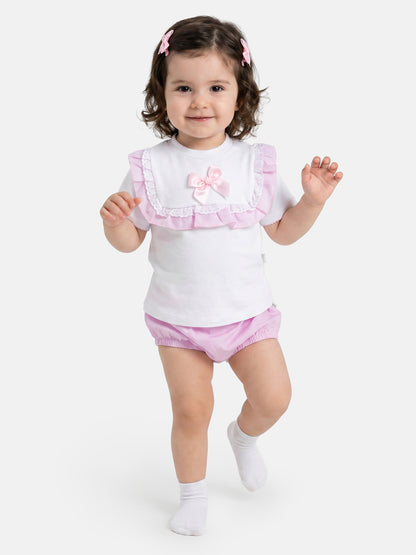Baby Girl Carla Collection 2-Piece Romper Set - Baby Pink