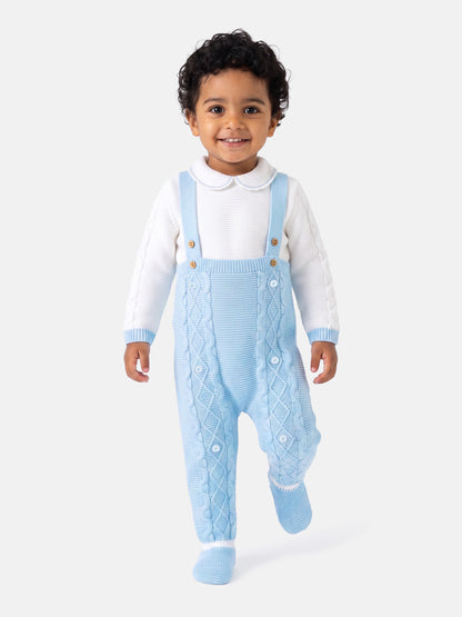 Baby Boy Camilo Collection 2-piece Knitted Dungaree Set - Baby Blue
