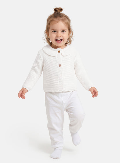 Baby Girl Knitted Cardigan with Classic Collar - Ivory