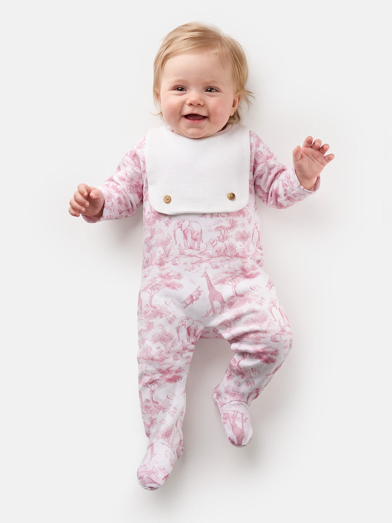 Velour Safari Grow with Attached Small Bib & Buttons - Safari Collection - Baby Pink