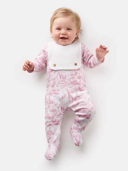 Velour Safari Grow with Attached Small Bib & Buttons - Safari Collection - Baby Pink
