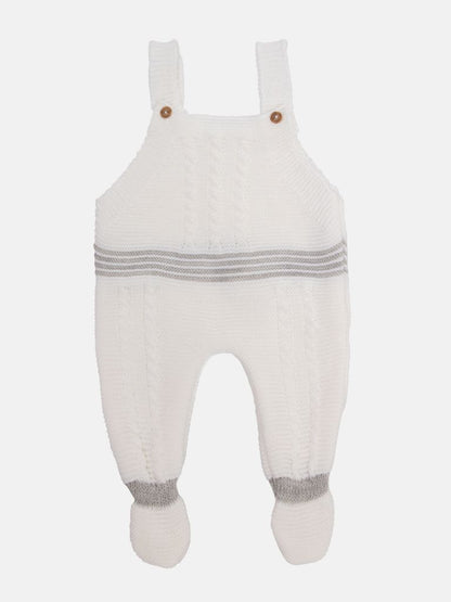 Baby Unisex 3-piece Top, Dungaree & Bonnet Cable Knitted Set - White & Grey