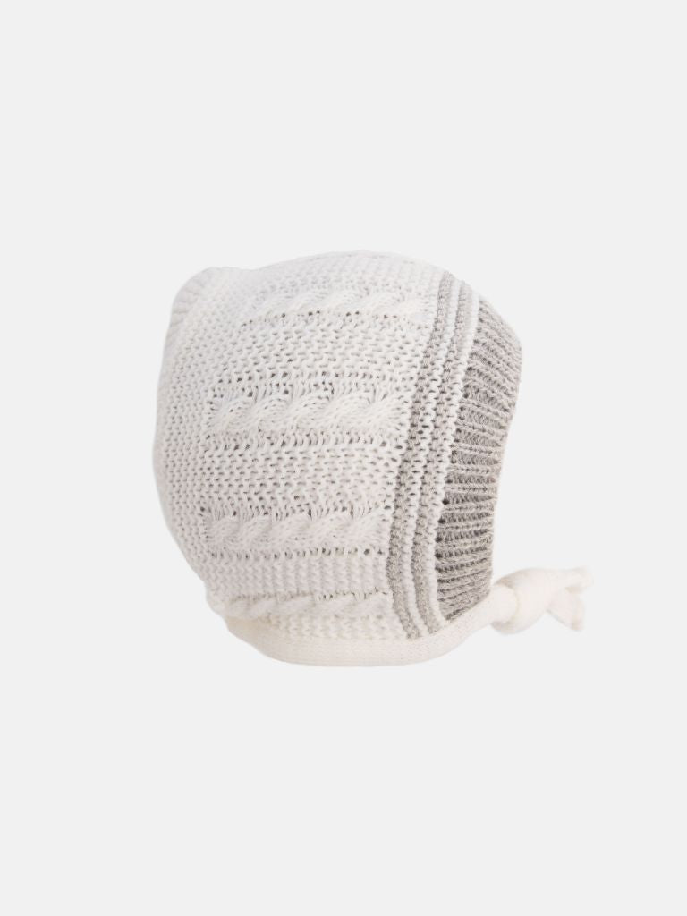 Baby Unisex 3-piece Top, Dungaree & Bonnet Cable Knitted Set - White & Grey