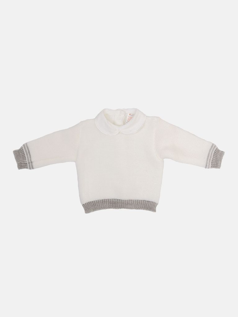 Baby Unisex 3-piece Top, Dungaree & Bonnet Cable Knitted Set - White & Grey