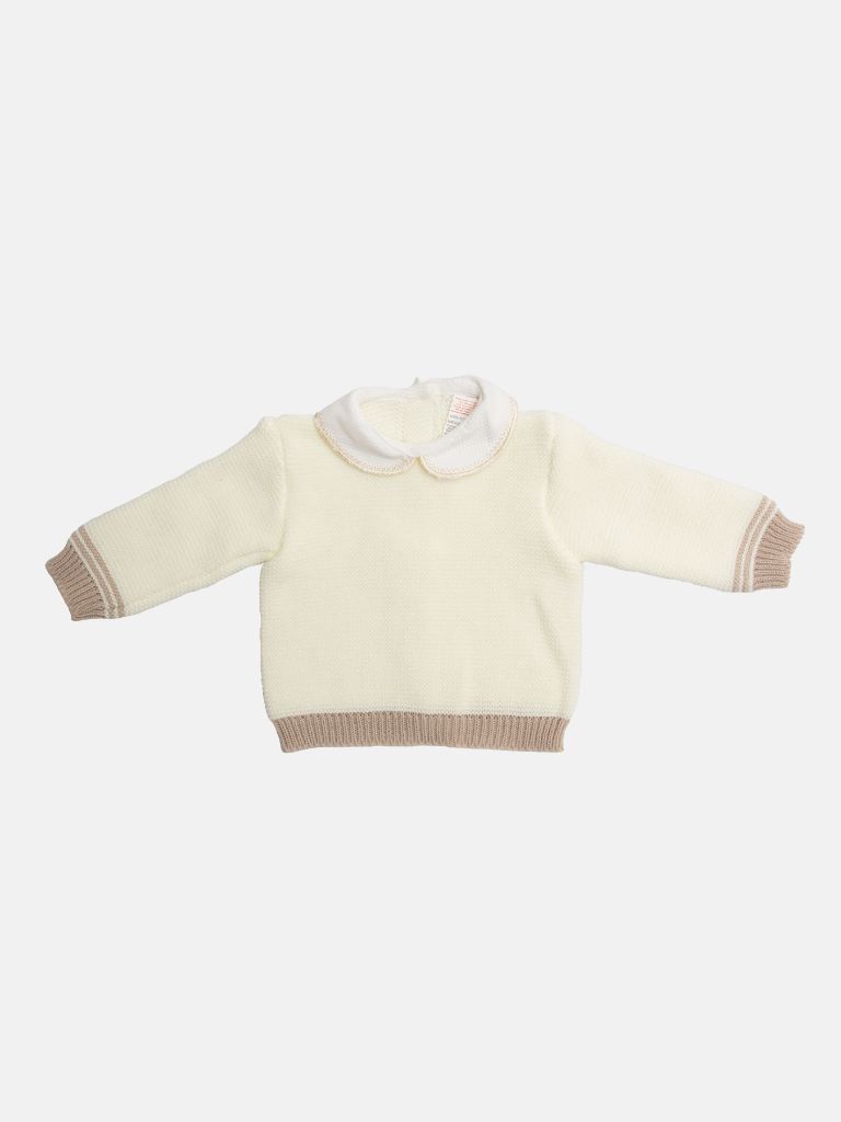 Baby Unisex 3-piece Top, Dungaree & Bonnet Cable Knitted Set - Ivory & Beige