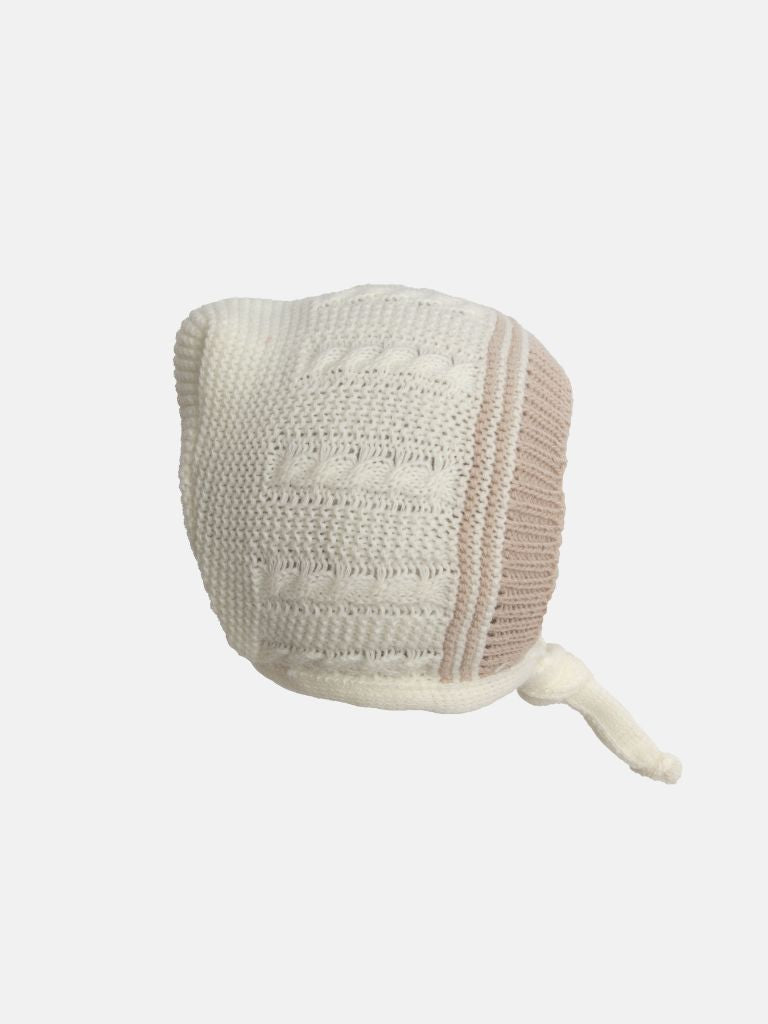 Baby Unisex 3-piece Top, Dungaree & Bonnet Cable Knitted Set - Ivory & Beige