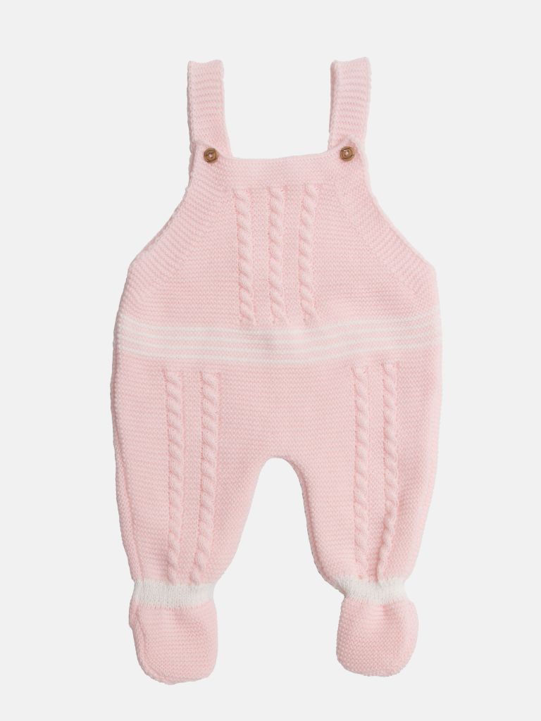 Baby Girl 3-piece Top, Dungaree & Bonnet Cable Knitted Set - Pink
