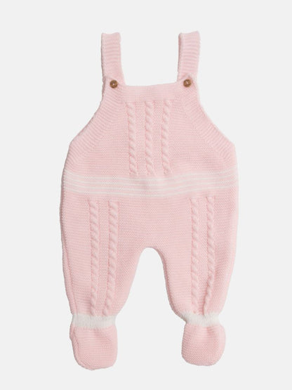 Baby Girl 3-piece Top, Dungaree & Bonnet Cable Knitted Set - Pink