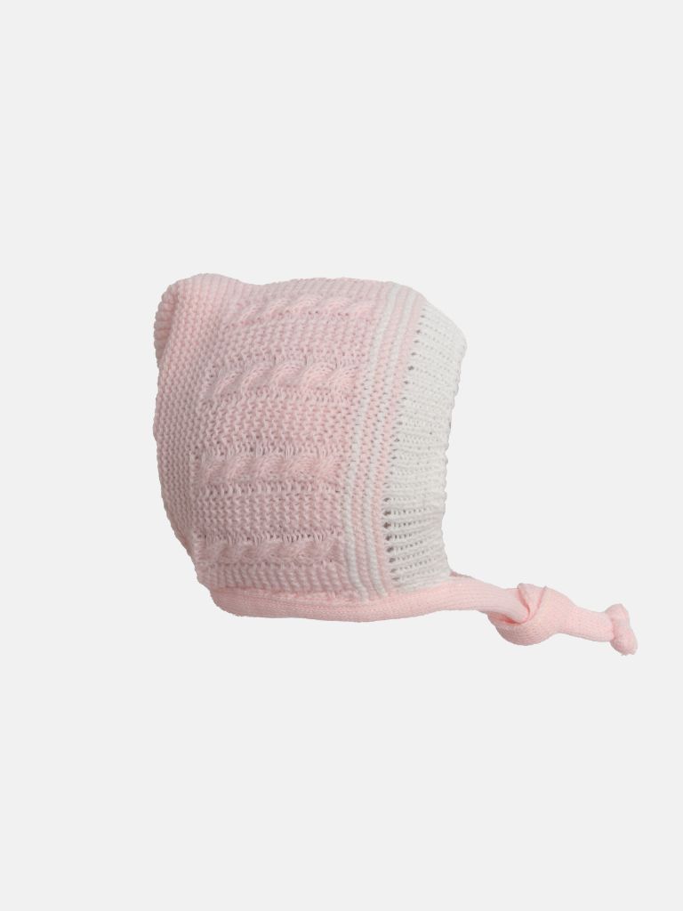 Baby Girl 3-piece Top, Dungaree & Bonnet Cable Knitted Set - Pink