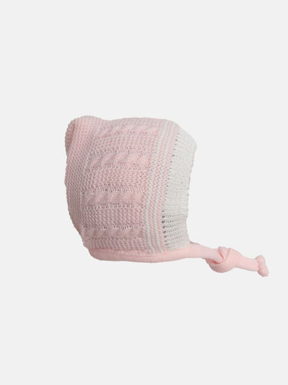 Baby Girl 3-piece Top, Dungaree & Bonnet Cable Knitted Set - Pink