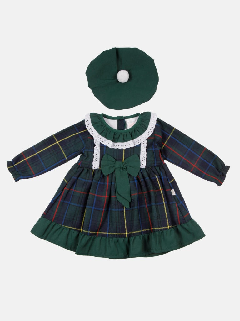 Baby Girl Star Collection Dress with Tartan Beret - Green & Tartan