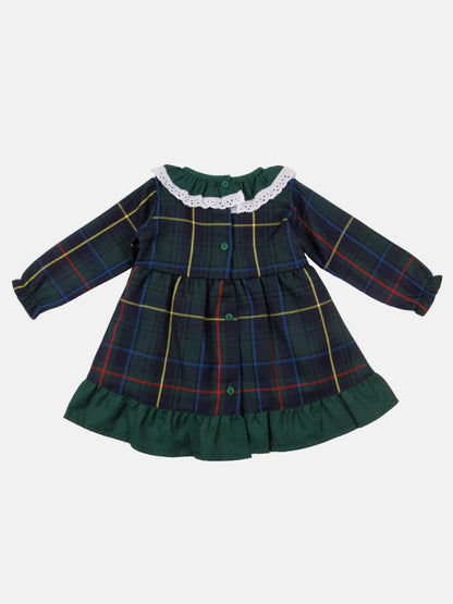 Baby Girl Star Collection Dress with Tartan Beret - Green & Tartan