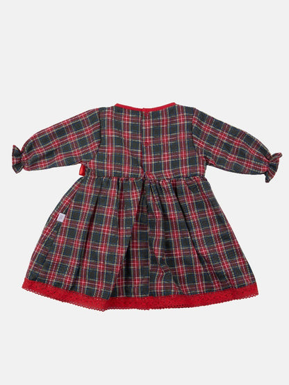 Baby Girl Little Reindeer Collection Tartan Dress with 3 Satin Bows - Red & Green