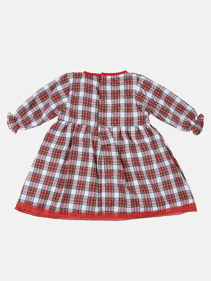 Baby Girl Little Reindeer Collection Tartan Dress with 3 Satin Bows - Red & White