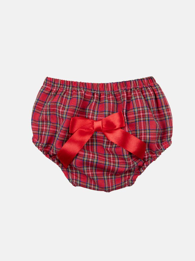 Baby Girl Little Reindeer Collection Tartan Dress with 3 Satin Bows - Red
