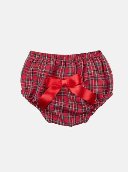 Baby Girl Little Reindeer Collection Tartan Dress with 3 Satin Bows - Red